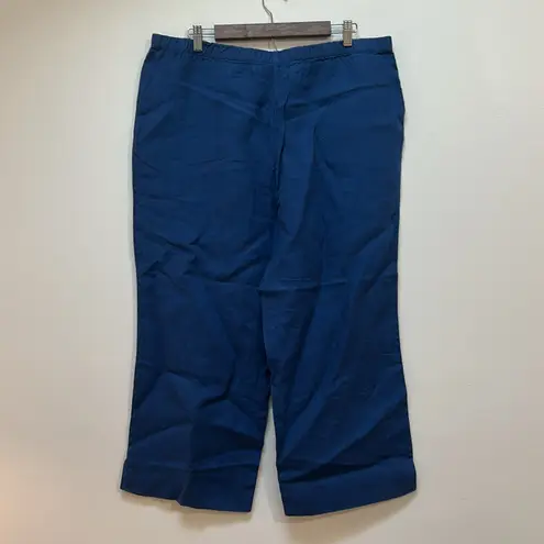 J JILL 100% LINEN CROPPED WIDE LEG TROUSER BEACH PANT SIZE LARGE NWT Blue