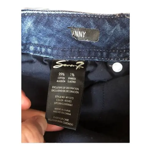 Seven 7 rhinestone & paint spatter crop blue jeans size 6