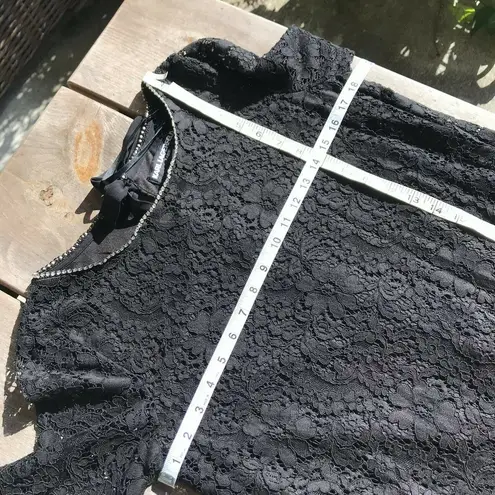 Karl Lagerfeld Womens Dress Size 4 Black Lace Shift 3/4 Sleeve Rhinestones NEW