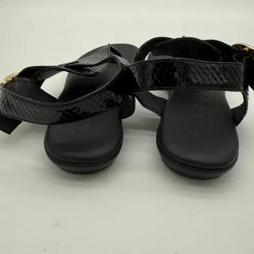 Aerosoles Isa Comfort Casual Flat Thong Sandals Black Snake Faux Leather NWOB 7