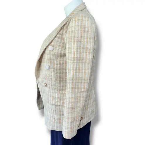 Attitude Unknown Womens Tweed Blazer Suit Jacket Khaki White Plaid Large Tan