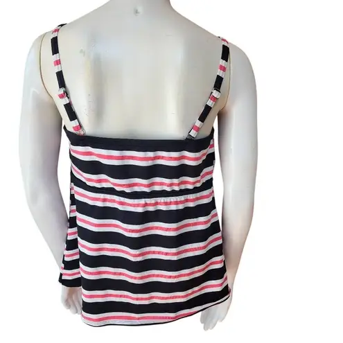 Pure Paradise Pink, Black, & White Striped Tankini Top (38D) Pink Size undefined