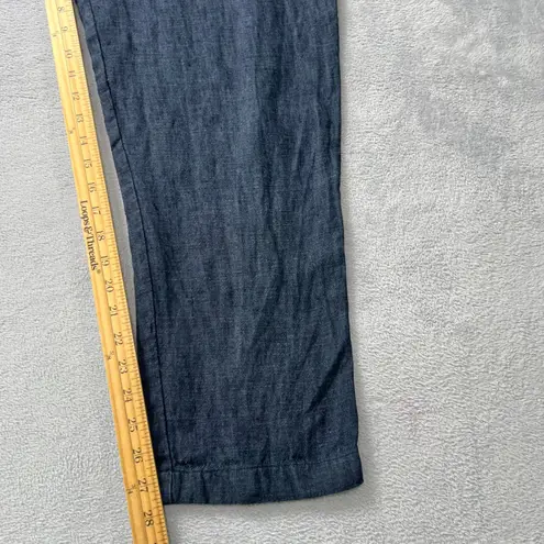 Garnet Hill Linen Pants Women 10 Relaxed Tapered Leg Elastic Waist Blue Chambray
