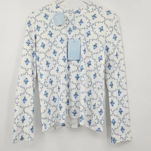 Hill House the Ivy Sleep Tee Long Sleeve Organic Cotton in Blue Trellis NWT XS