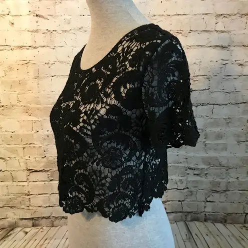 Say What? Say What? Black Lace Crochet Lace Crop Top Short S