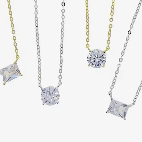 Boutique NEW Minimalist Gold Necklace with Simulated Diamond Emerald Cut Pendant, 16-18”