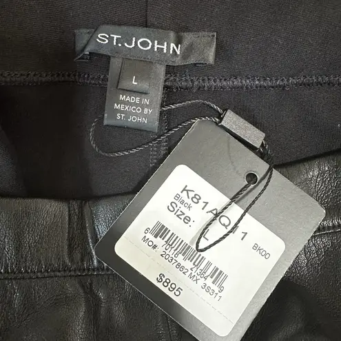 St. John Faux Leather Front Leggings Elastic Pant NWT Size Large $895 Modern Blk