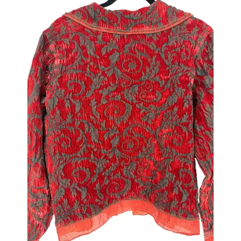 Vintage Produce Company Women's Red Brocade Burnout Jacket Size Medium Goth