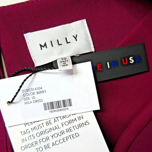 Milly NWT Mila in Berry Italian Cady Butterfly Sleeve Sheath Dress 10 $450