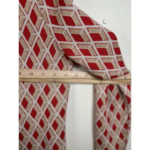 J. McLaughlin Fontaine Long Cardigan Large Red Gold Metallic Jacquard Holiday