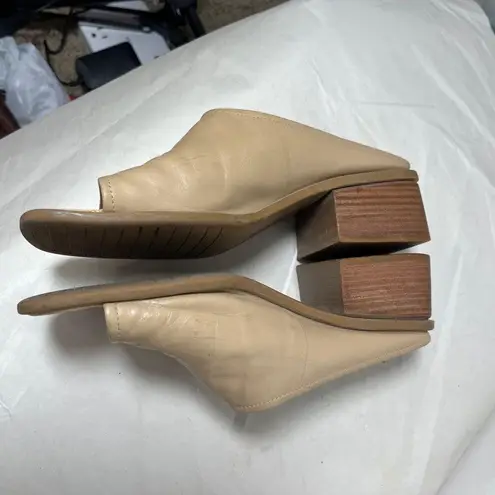 Westies Vintage Tan Square Toe Leather Chunky Heeled Mules size 7.5