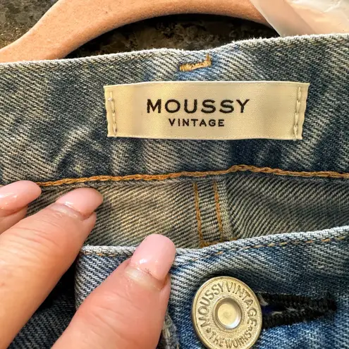 Moussy Vintage Glen Boy Straight High Waisted Barrel Jeans Size 26 Minimalist Blue