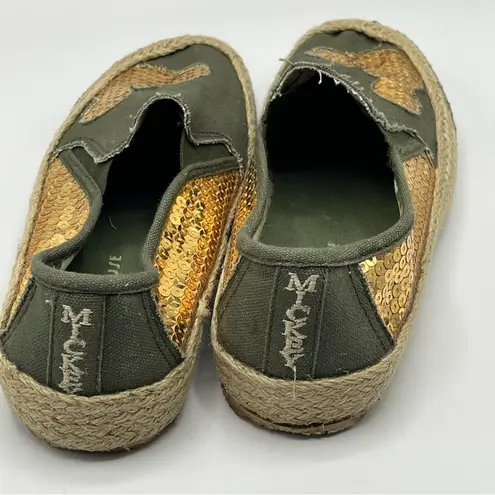 Mickey Mouse Sz 7 Slip On Shoes Green Gold Sequins Espadrille Soles