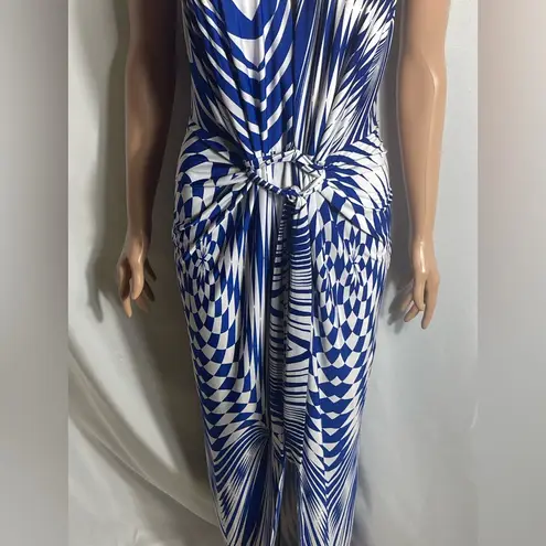 Cameo USA Blue White Geometric Print Maxi Dress Knot Front Size M