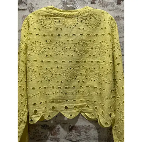 Anthropologie WOMENS ONE SIZE Maeve Cropped Navy Eyelet Boho Kimono yellow