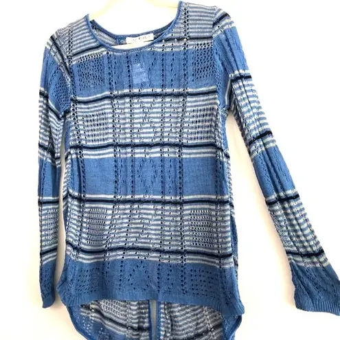 Say What? New Say What Split Back Striped Sweater Overlapping Open Knit Blue - Image 7