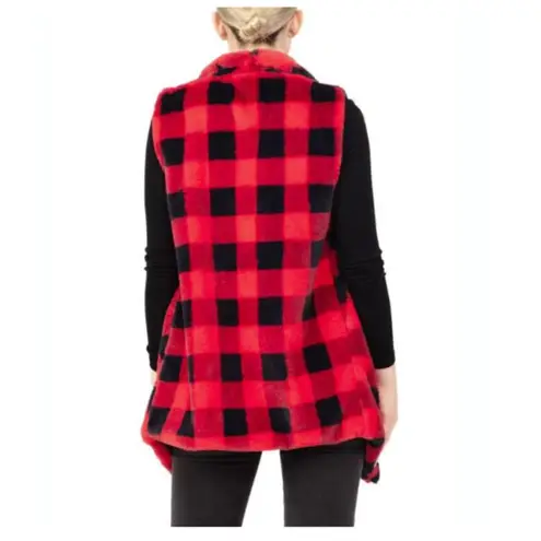 NWT Styline Faux Fur Buffalo Plaid Vest, Red & Black | OS Size undefined