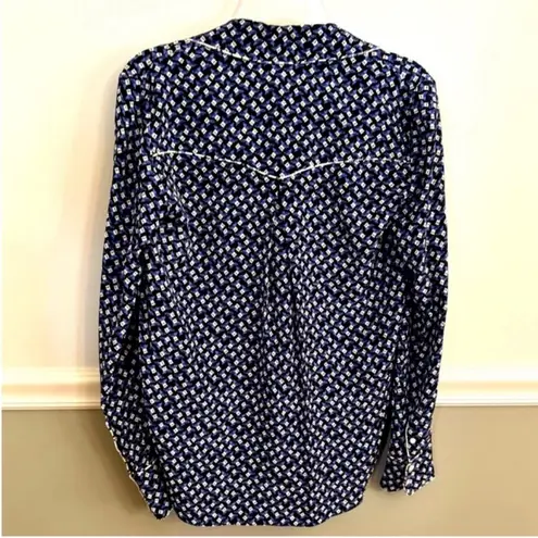 Veronica Beard Worth Pajama Blue Black White Floral Silk Top Blouse Size 0