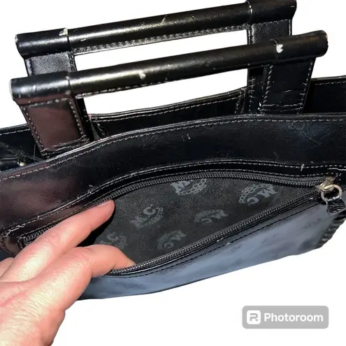 Vintage Mark Chantal MC Unisex Satchel Handbag Four Leaf Clover Design Black