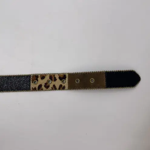 Vintage Elite Womens M Belt Cowhide Leather Animal Print Gold USA Western Brown - Image 5
