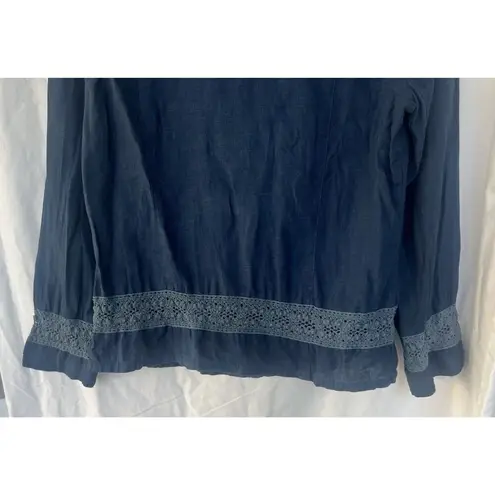 Zyga 100% Linen Blue Button Up Shirt Women’s 42 Eyelet Resort Vacation Coastal Size undefined