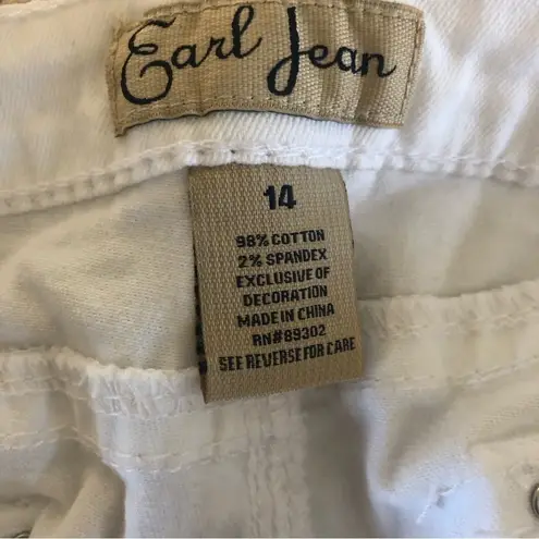 Earl Cropped White Jean Sz. 14X18 Cuff Hem Flap Pockets Stretch Rhinestones