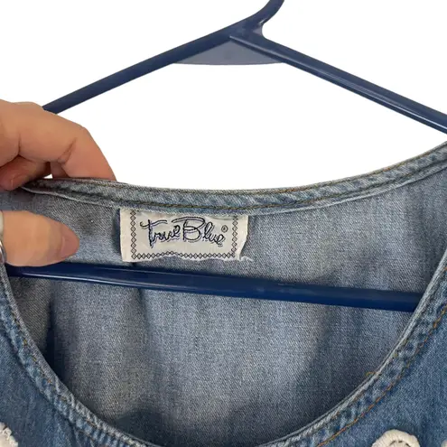 True Blue Vintage 90s Women's Size 12 Lace Button Denim Cottage Dress