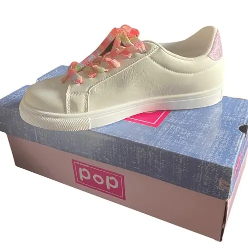 Black Poppy Pop Women's Breezy Lace Up White Multi-Color Low-Top Fashion Sneakers Size 6e