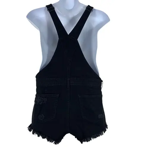 American Eagle  Medium Shorts Shortall Overalls Distressed Black Denim Adjustable