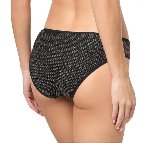 Becca NWT Network Hipster Bikini Bottom - Black/Gold, Cheeky Coverage - Large