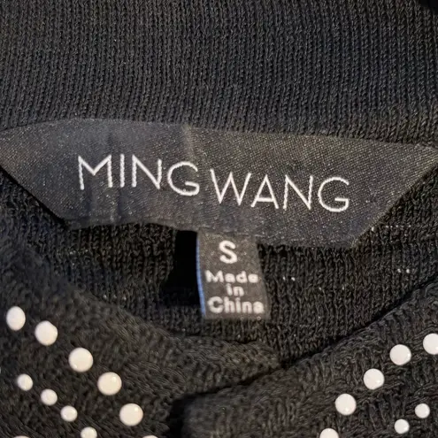 Ming Wang Textured Beaded One Hook Knit Cardigan Jacket in Black Womens S💚