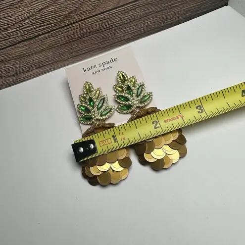 Kate Spade By The Pool Pineapple Fruit Sequin Rhinestone Pierced Dangle Earrings Gold