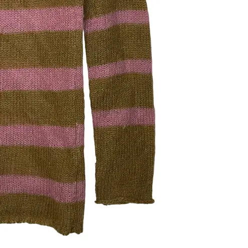 Loft Ann Taylor Women Medium Mohair Striped Pullover Sweater Long Sleeve Button Green