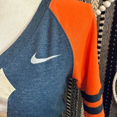 Women’s Nike Detroit Tigers Striped Sleeve Metallic Logo Baseball Tee Orange