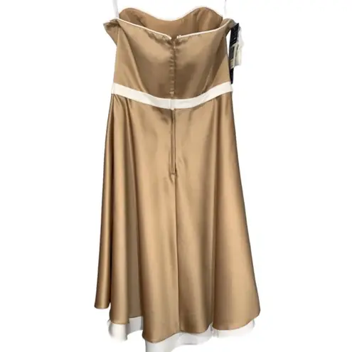 Alfred Angelo  Cocktail Length Satin Strapless Gold & Cream Prom Formal Dress 8