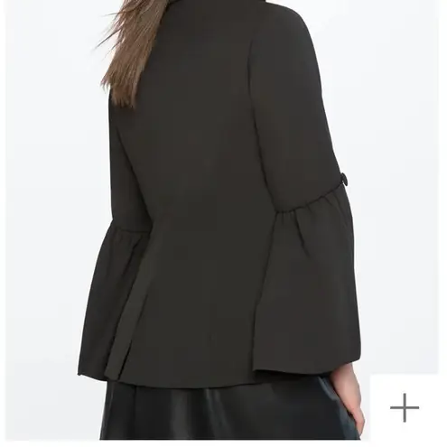 Eloquii Black Ponte Knit Open Front Blazer Size 16 Flare Sleeve Detail Work New