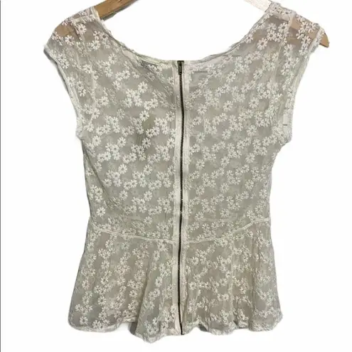 American Eagle  Floral Lace Peplum Top White Medium