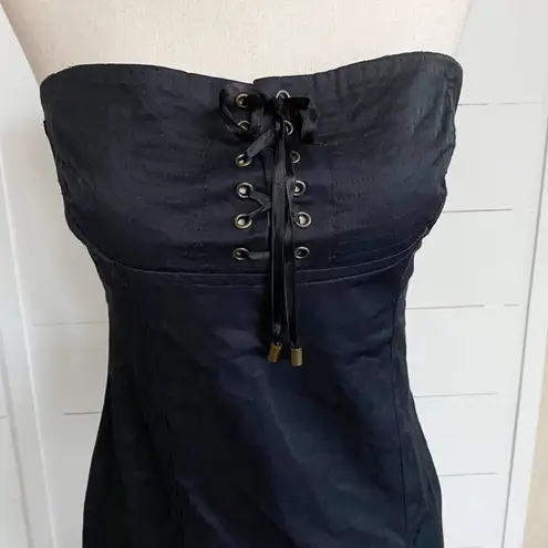 Flavio Castellani Black Lace Up Corset Strapless Bustier dress Italian SZ 42 Black