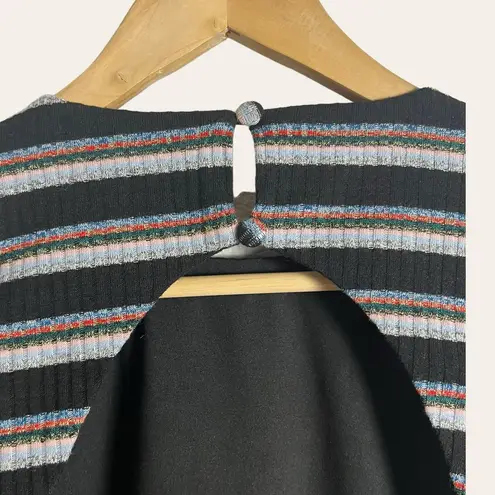 Privacy Please Black Ribbed Striped Open Tie Back Long Sleeve Top Size XXS