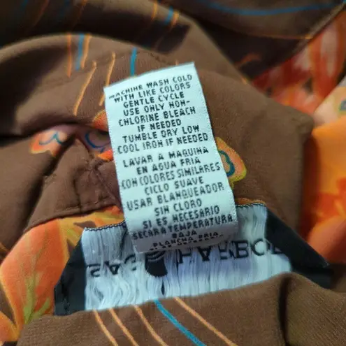 Sag Harbor Oriental Phoenix Print Blouse Orange Brown Turquoise Woman's Small