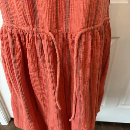 Sundance Adley Dress Sz MED Sea Coral Boho Resort Cotton Gauze Flowy Tiered EUC Orange