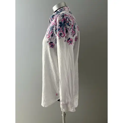 Joules Linen Shirt 8 White Floral Jeanne Print Lightweight Beach Lagenlook