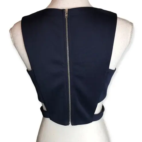 Duo Designer Collection Navy Cropped Cut Out Tank Top Size L