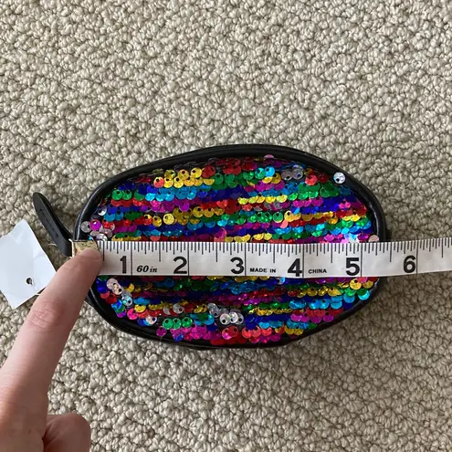 NEW Colorful Sequin Vegan Leather Zippered Pouch Small Bag NWT Black