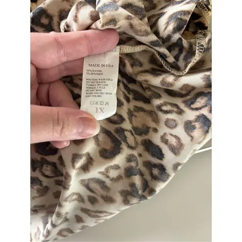 Month Of Sundays Cheetah Print Roll Tab 3/4 Sleeve Shirt Womens Size 1X