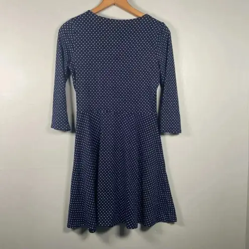 Nine Britton Anabel Knit Square Neck Polka Dot Dress Size Small Navy Preppy Blue - Image 3