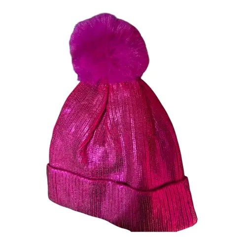Shiraleah Jax Vibrant Metallic Pink Knit Beanie with Pom-Pom NWT
