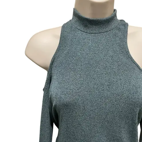 Design Lab Lord & Taylor Cold Shoulder Mock Neck Top Green Women’s Size Medium Black