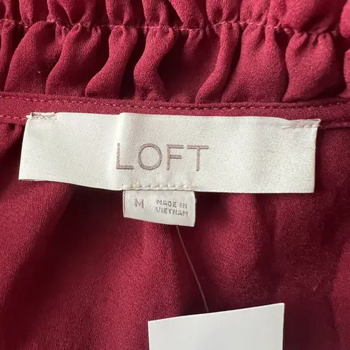 Loft  Shirt Womens Medium Red Babydoll‎ Balloon Sleeve Ruffle Bohemian Peasant