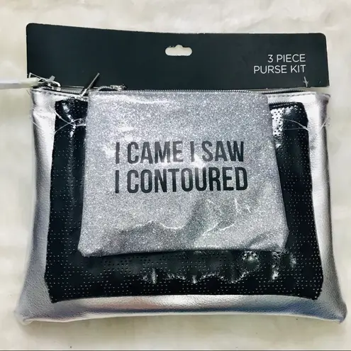 NWT 3 Piece Black & Silver Travel Makeup Bags Gift Set
